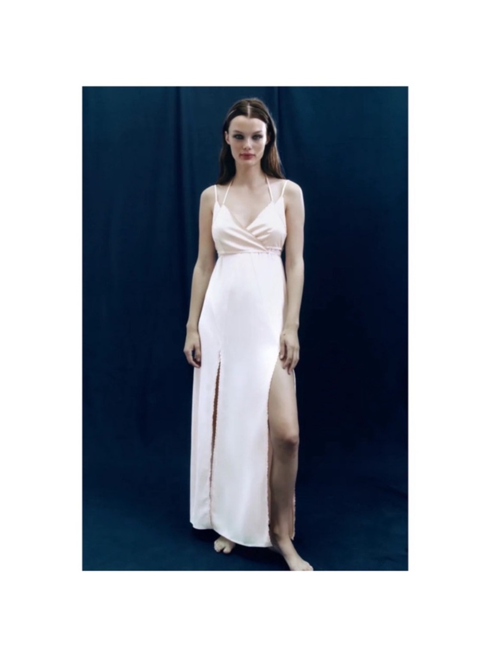 Zara Blush Pink Satin Maxi Slip Dress with High Slit
